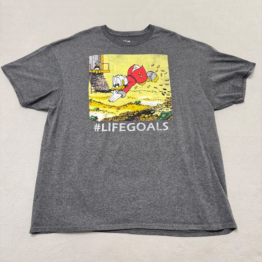 Disney Scrooge McDuck T Shirt Mens 2X Gray Life Goals Graphic Cotton Blend Tee